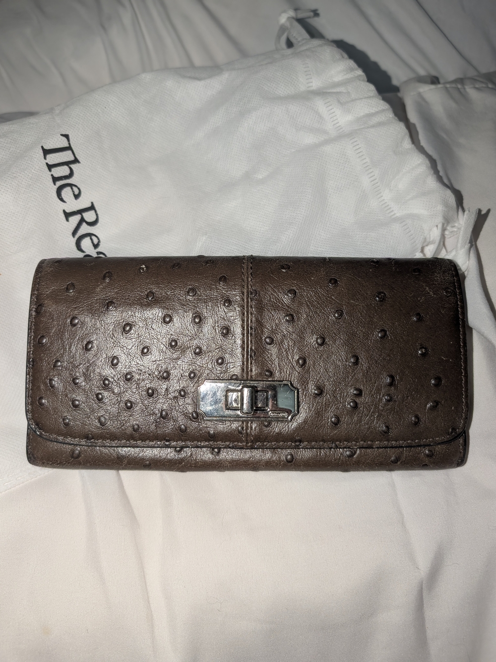 Coach Ostrich-Textured Wallet in Brown